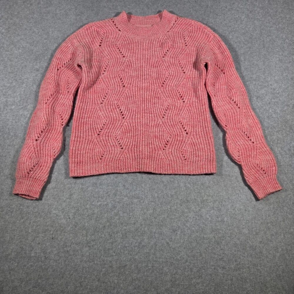 Hippie Rose Womens M Pink Peach Mock Neck Pointelle Knit Sweater Pullover